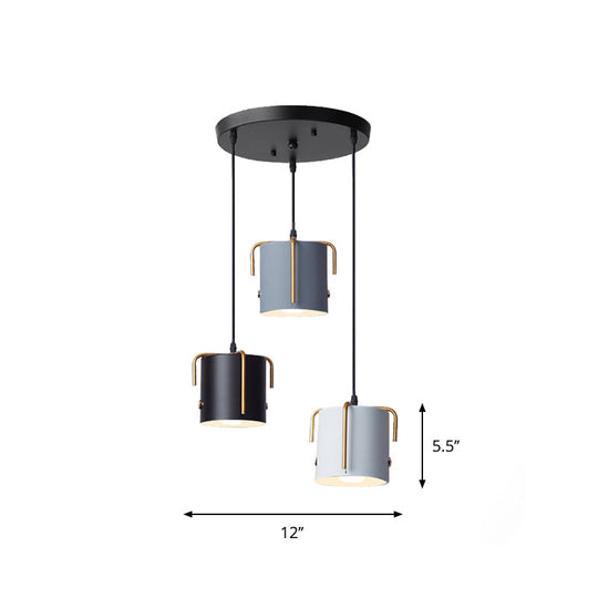 Nordic Metal 3-Head Hanging Lamp Kit: Cylinder Bottle And Bell - Black Suspended Pendant For Dining