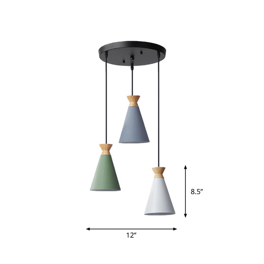 Nordic Metal 3-Head Hanging Lamp Kit: Cylinder Bottle And Bell - Black Suspended Pendant For Dining