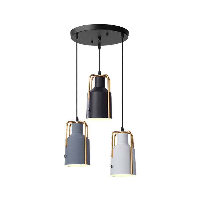 Nordic Metal 3-Head Hanging Lamp Kit: Cylinder Bottle And Bell - Black Suspended Pendant For Dining