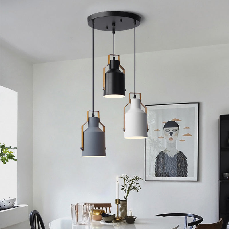 Nordic Metal 3-Head Hanging Lamp Kit: Cylinder Bottle And Bell - Black Suspended Pendant For Dining