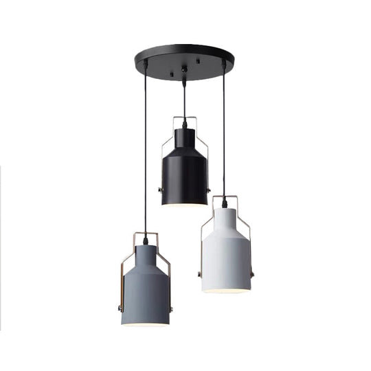 Nordic Metal 3-Head Hanging Lamp Kit: Cylinder Bottle And Bell - Black Suspended Pendant For Dining