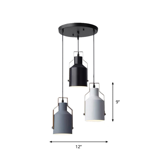 Nordic Metal 3-Head Hanging Lamp Kit: Cylinder Bottle And Bell - Black Suspended Pendant For Dining