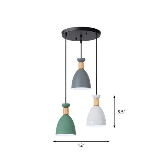 Nordic Metal 3-Head Hanging Lamp Kit: Cylinder Bottle And Bell - Black Suspended Pendant For Dining