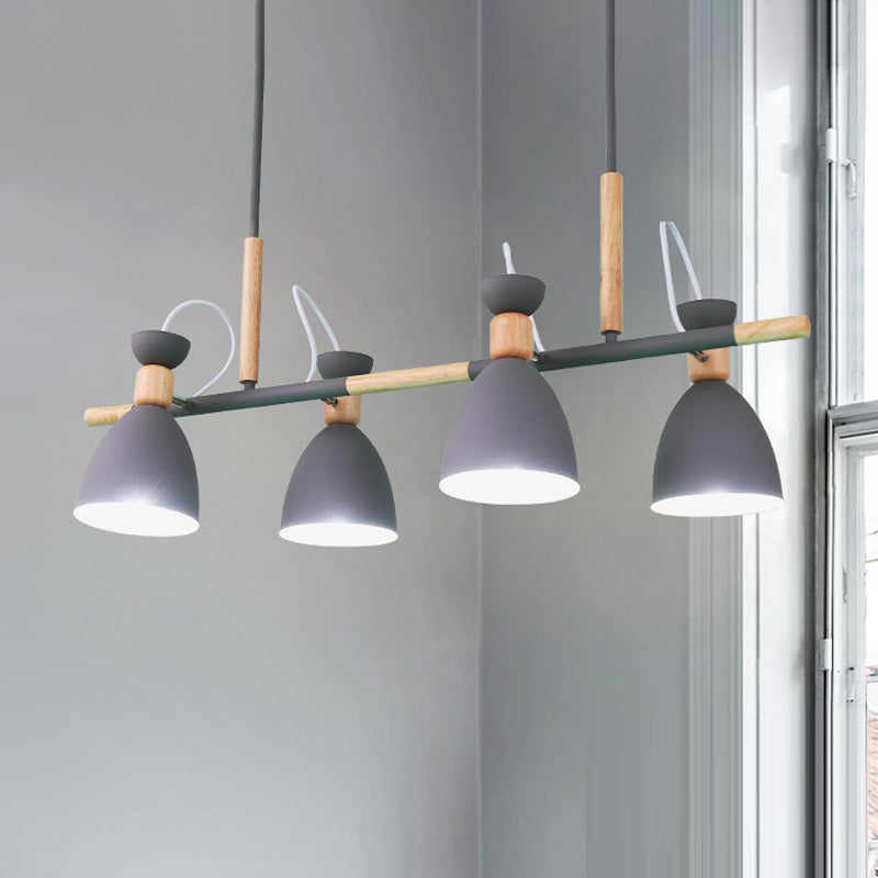 Grey/White/Green Bell Island Lamp - Nordic 4-Light Iron Pendant With Rotatable Design And Wood