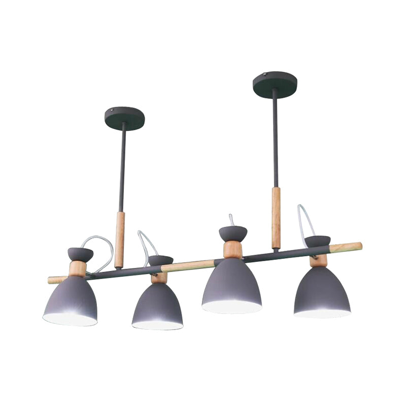 Grey/White/Green Bell Island Lamp - Nordic 4-Light Iron Pendant With Rotatable Design And Wood