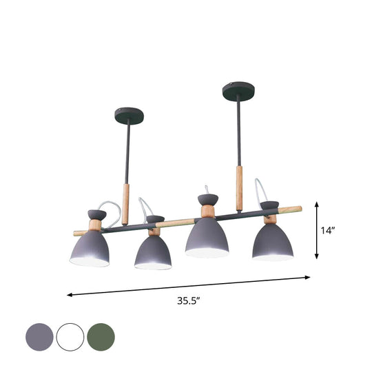 Grey/White/Green Bell Island Lamp - Nordic 4-Light Iron Pendant With Rotatable Design And Wood