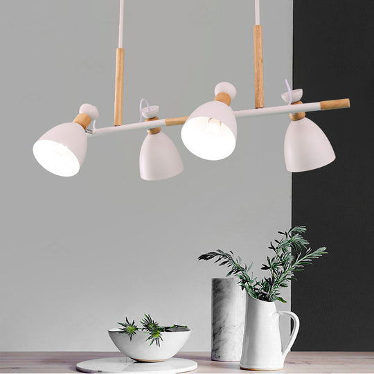 Grey/White/Green Bell Island Lamp - Nordic 4-Light Iron Pendant With Rotatable Design And Wood