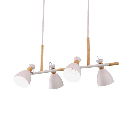 Grey/White/Green Bell Island Lamp - Nordic 4-Light Iron Pendant With Rotatable Design And Wood