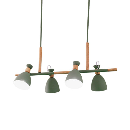 Grey/White/Green Bell Island Lamp - Nordic 4-Light Iron Pendant With Rotatable Design And Wood