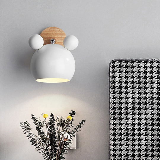 Rotating Wall Mounted Lamp: Bear/Bell Macaron Iron 1-Head Bedside Reading Light In White/Pink/Green