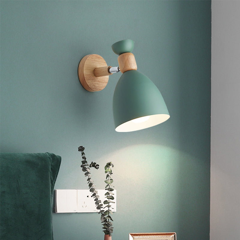 Rotating Wall Mounted Lamp: Bear/Bell Macaron Iron 1-Head Bedside Reading Light In White/Pink/Green