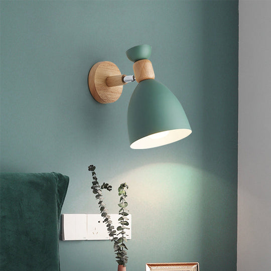 Rotating Wall Mounted Lamp: Bear/Bell Macaron Iron 1-Head Bedside Reading Light In White/Pink/Green