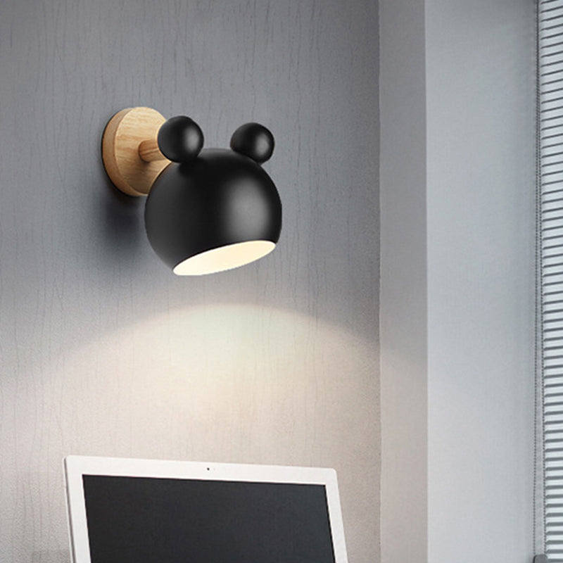 Rotating Wall Mounted Lamp: Bear/Bell Macaron Iron 1-Head Bedside Reading Light In White/Pink/Green