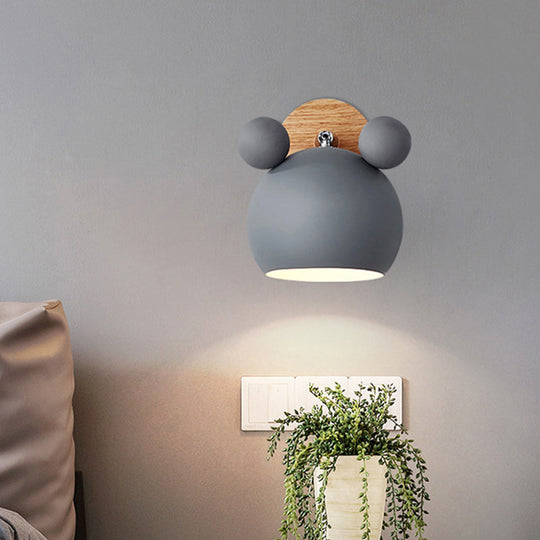 Rotating Wall Mounted Lamp: Bear/Bell Macaron Iron 1-Head Bedside Reading Light In White/Pink/Green