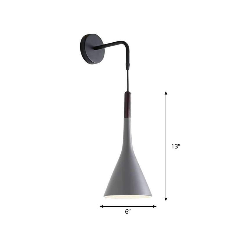 Nordic Iron Wall Mounted Funnel / Bell Antler Light Fixture In Grey For Bedroom - Warm/White