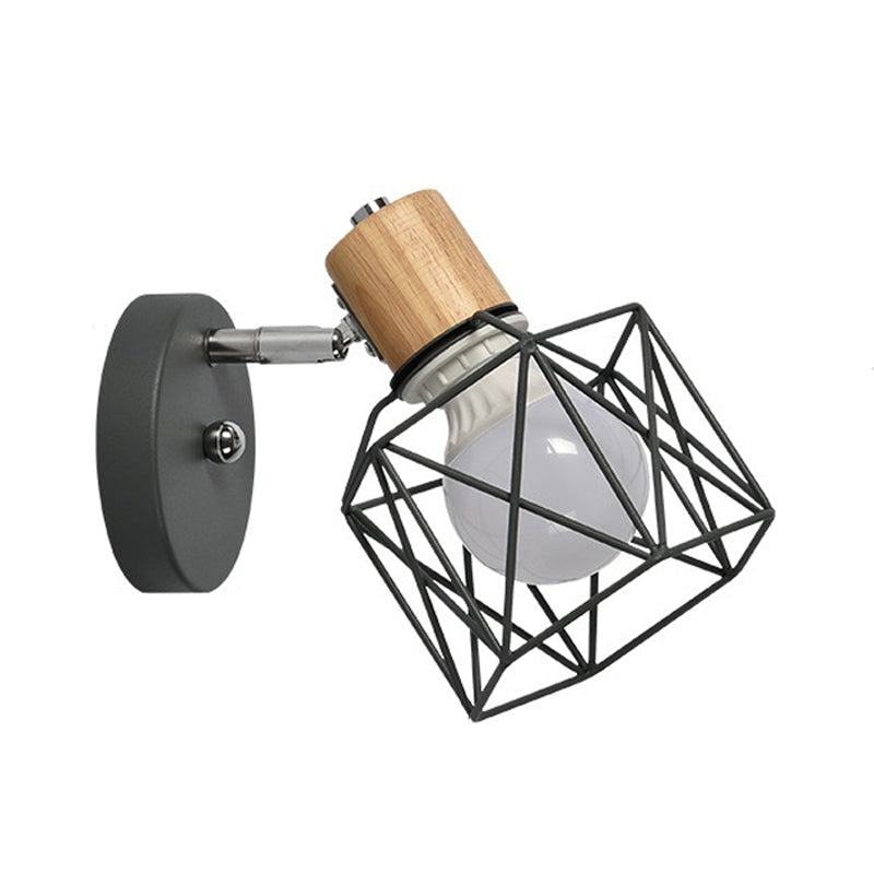 Nordic Adjustable Wall Lamp - Polygon Cage/Antler Bedside Light Fixture Metallic Finish 1 Head