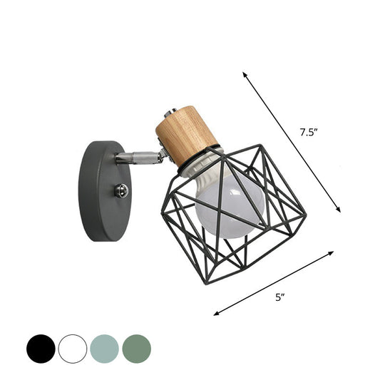 Nordic Adjustable Wall Lamp - Polygon Cage/Antler Bedside Light Fixture Metallic Finish 1 Head