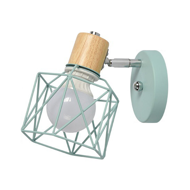 Nordic Adjustable Wall Lamp - Polygon Cage/Antler Bedside Light Fixture Metallic Finish 1 Head