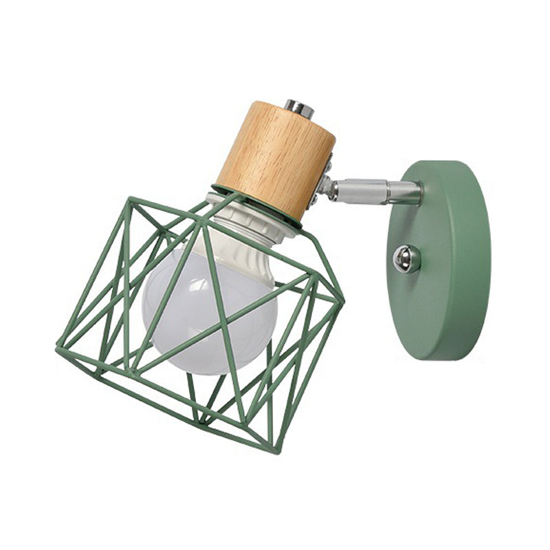 Nordic Adjustable Wall Lamp - Polygon Cage/Antler Bedside Light Fixture Metallic Finish 1 Head