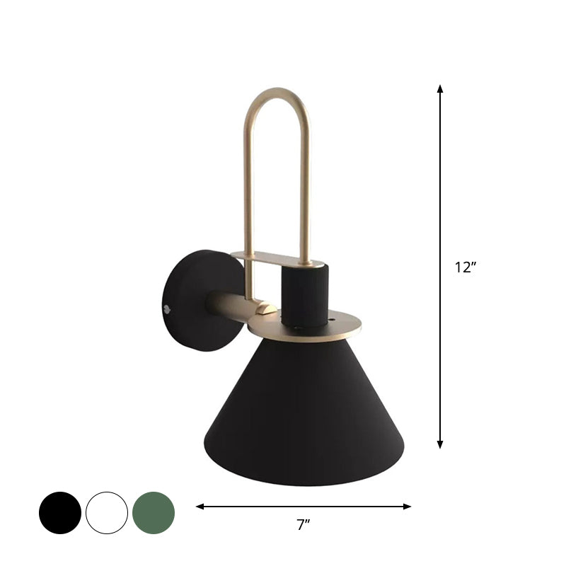 Macaron Wall Lamp - Black/White/Green 1-Light Metal Mounted Light For Bedroom With Arched Arm