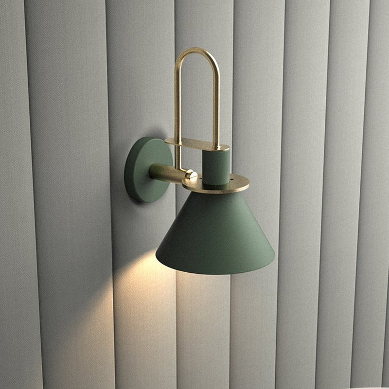 Macaron Wall Lamp - Black/White/Green 1-Light Metal Mounted Light For Bedroom With Arched Arm