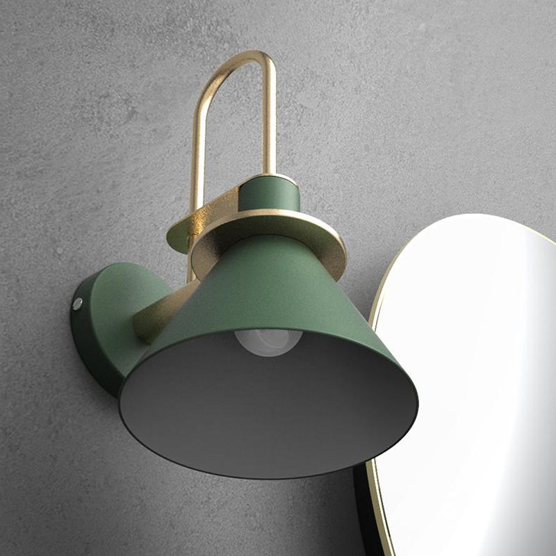 Macaron Wall Lamp - Black/White/Green 1-Light Metal Mounted Light For Bedroom With Arched Arm