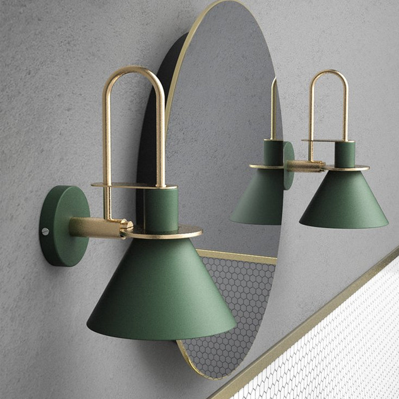 Macaron Wall Lamp - Black/White/Green 1-Light Metal Mounted Light For Bedroom With Arched Arm