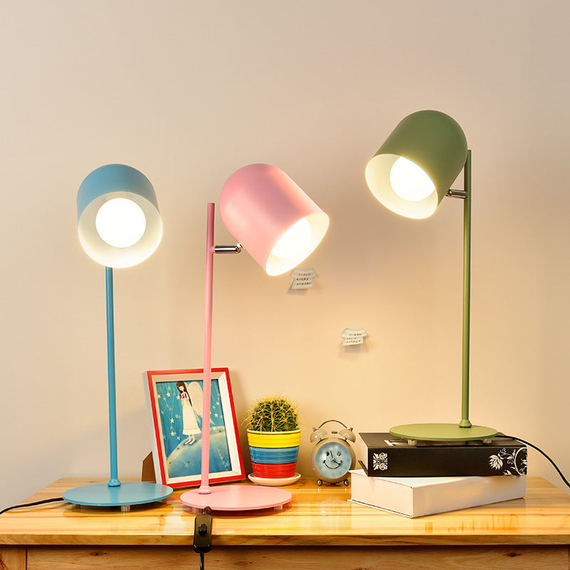 Kids Study Lamp: Cloche Shade Aluminium Macaron Night Light In Pink/Blue/Green With Pivot Joint