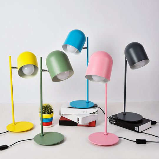 Kids Study Lamp: Cloche Shade Aluminium Macaron Night Light In Pink/Blue/Green With Pivot Joint