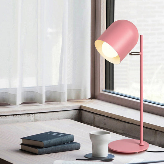 Kids Study Lamp: Cloche Shade Aluminium Macaron Night Light In Pink/Blue/Green With Pivot Joint Pink