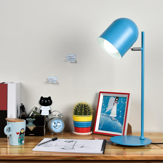 Kids Study Lamp: Cloche Shade Aluminium Macaron Night Light In Pink/Blue/Green With Pivot Joint