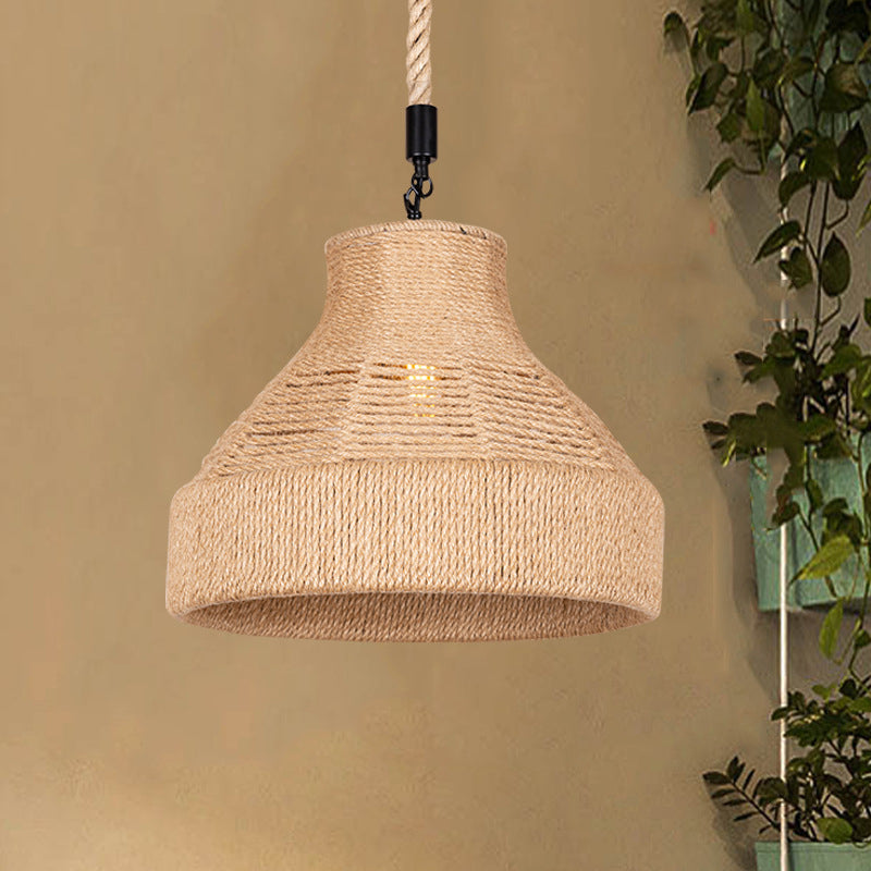 Rustic Hand-Wrapped Rope Bell Pendant Light | Farmhouse Lighting Fixture Brown 1 Bulb