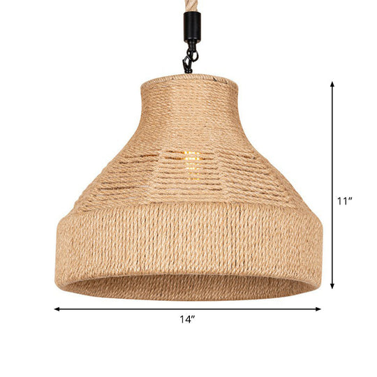 Rustic Hand-Wrapped Rope Bell Pendant Light | Farmhouse Lighting Fixture Brown 1 Bulb