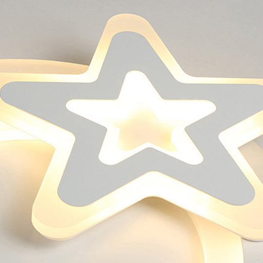 Ring&Star Kid Bedroom LED Ceiling Light, Lovely Acrylic Flush Lamp, White