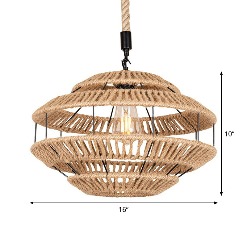 Rustic Hemp Roped Ceiling Light Basket - Brown, 1-Light Suspension Pendant for Dining Room