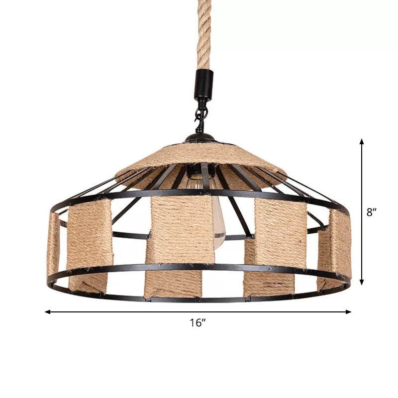 Rural Barn Pendant Light with Rustic Roped Design in Brown