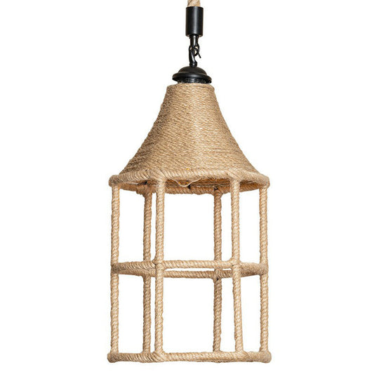 Rustic Rope Pendant Light for Dining Room - Booth Shaped Design, Brown Finish, Suspended Lighting Fixture