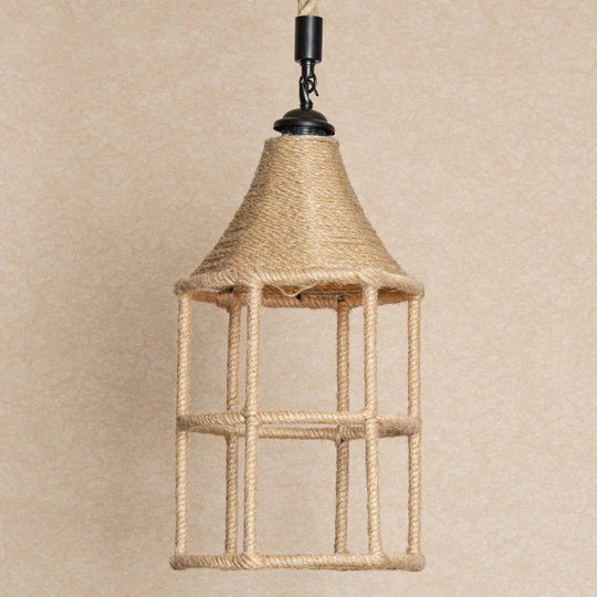 Rustic Rope Pendant Light for Dining Room - Booth Shaped Design, Brown Finish, Suspended Lighting Fixture