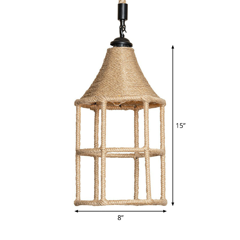 Rustic Rope Pendant Light for Dining Room - Booth Shaped Design, Brown Finish, Suspended Lighting Fixture