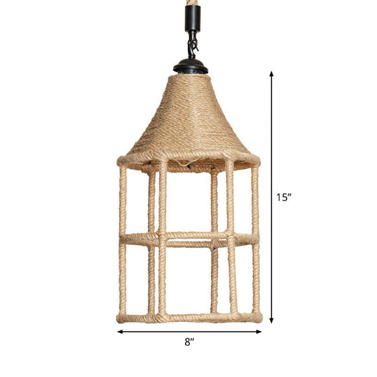 Rustic Rope Pendant Light for Dining Room - Booth Shaped Design, Brown Finish, Suspended Lighting Fixture