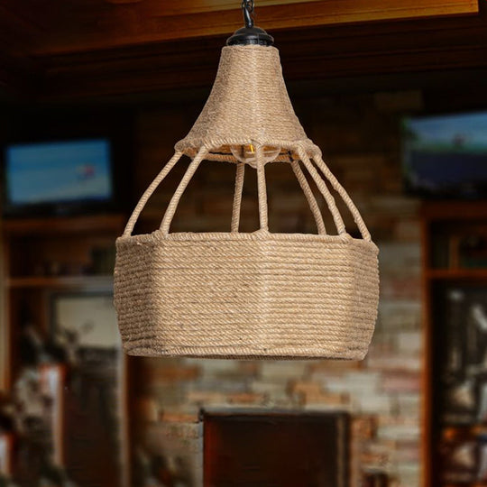 Jute Rope Down Lighting Farmhouse Pendant Light - Brown Pear Shaped