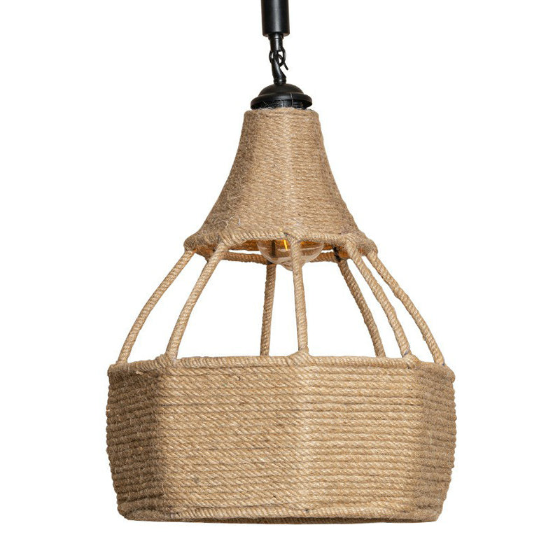 Jute Rope Down Lighting Farmhouse Pendant Light - Brown Pear Shaped