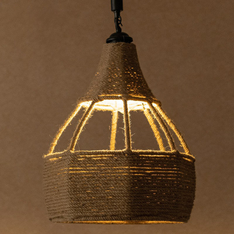 Jute Rope Down Lighting Farmhouse Pendant Light - Brown Pear Shaped