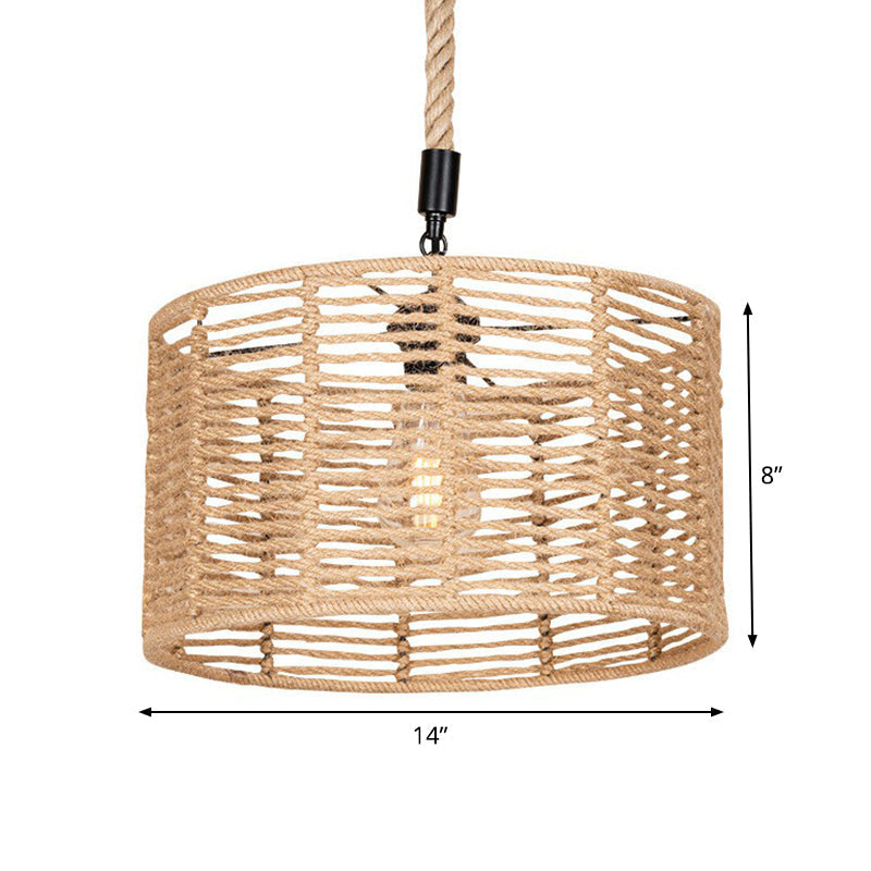 Rustic Natural Rope Pendant Lighting - 1 Bulb Brown Ceiling Lamp For Restaurants