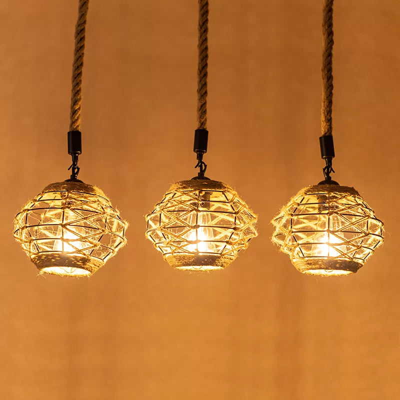 Rustic Rope Pendant Light with Elliptical Design, 3/6-Light Option in Brown for Ceiling Decoration!