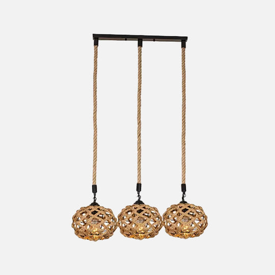 Brown Cross-Woven Rope Pendant Light With Oval Cluster Design - Cottage Kitchen Bar Ceiling Fixture