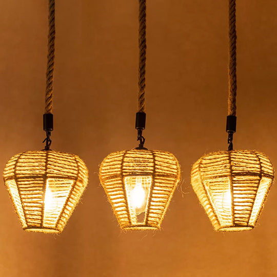 Rustic Brown Hemp Rope Pendant Light Fixture with Inverted Droplets - Multi-Light Option