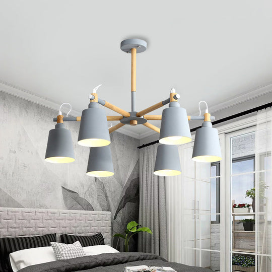 Metal Macaroon Hanging Lamp With Tapered Shade - Stylish Lighting Fixture For Living Room Grey