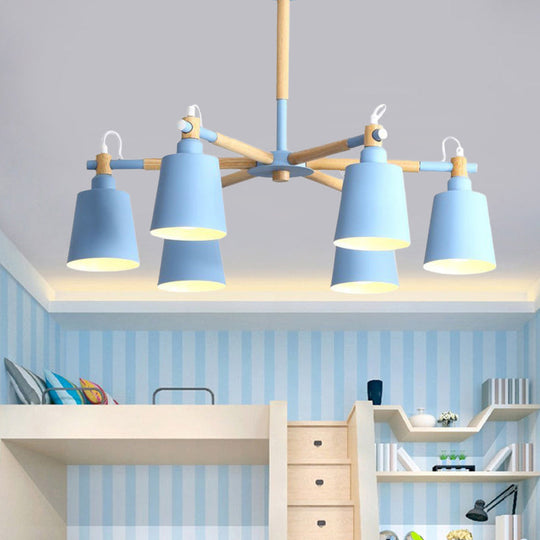 Metal Macaroon Hanging Lamp With Tapered Shade - Stylish Lighting Fixture For Living Room Blue