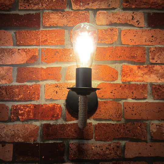 Rustic Rope-Wrapped Wall Lamp With Open Bulb Design